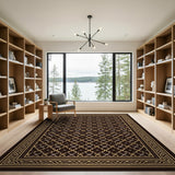 Gold Geometric Motif Black Area Rug