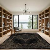 Distressed Vintage Black Gold Floral Area Rug
