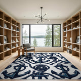 Blue and Teal Nautical Navy Anchor Rope Area Rug