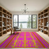 Vibrant Pink Yellow Geometric Tribal Rug