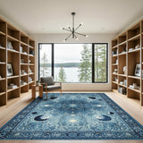 Moon Phase Celestial Blue Area Rug
