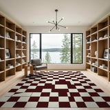 Maroon Checkerboard Abstract Area Rug