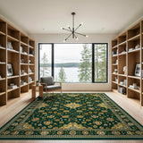 Emerald Green Persian Floral Area Rug with Gold Motifs
