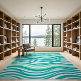 Coastal Beach Blue and Teal Teal Ocean Waves Area Rug