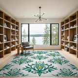 Emerald Green Acanthus Leaf Damask Rug