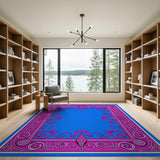 Serene Blue Field Persian Rug with Ornate Pink Border