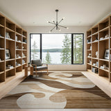Abstract Wavy Brown Tan Area Rug