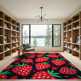 Red Fruit Pattern Vibrant Strawberry Fruit Pattern Area Rug