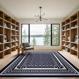 Navy Chain Link Mesh Area Rug with Ornate Borders