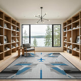 Blue Airplane Geometric Area Rug