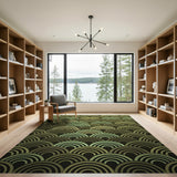 Green Cascading Wave Geometric Area Rug