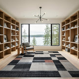 Modern Geometric Block Area Rug in Black Grey Beige