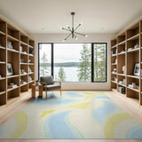 Abstract Blue Teal Waves Yellow Rug
