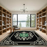 Ornate Green Shield Heraldic Area Rug