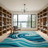 Swirling Ocean Waves Blue Teal Area Rug