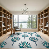 Teal Botanical Foliage Area Rug