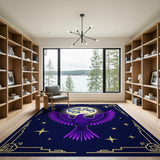ODIKA Purple Raven Celestial Washable Area Rug, Art Deco Full Moon Starry Night Low Pile Decor