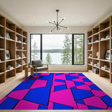 Vibrant Blue Pink Geometric Hexagon Rug