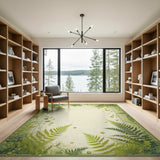 Lush Fern Vine Border Green Area Rug