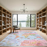 Colorful World Map Animals Kids Area Rug
