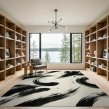 Abstract Black Ink Brush Strokes Area Rug