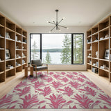 Pink Fern Leaf and Frog Motif Area Rug