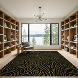 Gold and Silver Black and Gold Swirl Abstract Area Rug