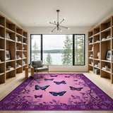 Whimsical Purple Butterflies Pink Area Rug