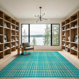 Geometric Modern Blue and Teal Teal Hexagon Geometric Area Rug