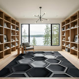 3D Hexagon Black White Area Rug