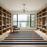 Bold Black Tan Horizontal Striped Area Rug