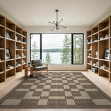 Timeless Brown Tan Plaid Woven Area Rug