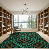 Blue and Teal Teal Heritage Tribal Geometric Area Rug