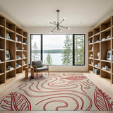 Abstract Red Leaf Swirl Area Rug