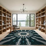 Geometric Modern Blue and Teal Blue Teal Mandala Geometric Area Rug