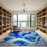 Blue and Teal Majestic Blue Dragon Storm Area Rug