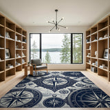 Blue and Teal Vintage Nautical Compass Rose Area Rug