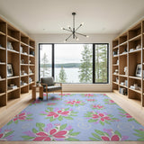 Whimsical Pink Hibiscus Floral Area Rug