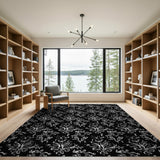 Black White Abstract Calligraphy Area Rug