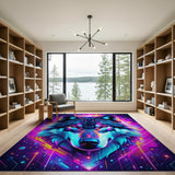 Neon Cyberpunk Wolf Head Area Rug