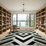 Modern Geometric Zigzag Rug in Black and Sage Green