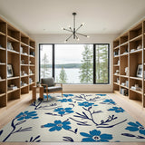 Navy Blue Cornflower Floral Area Rug