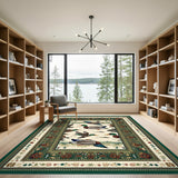 Green Mallard Duck Floral Vintage Area Rug