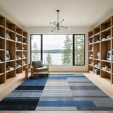Modern Blue Grey Geometric Block Area Rug