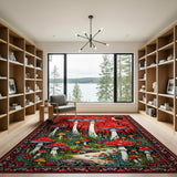 Red Mushroom Forest Tapestry Area Rug