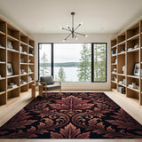 Ornate Red Leaf Baroque Area Rug