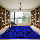 Royal Blue Ornate Floral Damask Area Rug