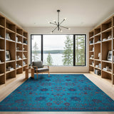 Teal Persian Area Rug with Vibrant Floral Motifs