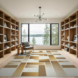 Layered Tan Brown Geometric Area Rug
