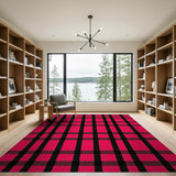 Geometric Modern Bold Pink Black Plaid Area Rug